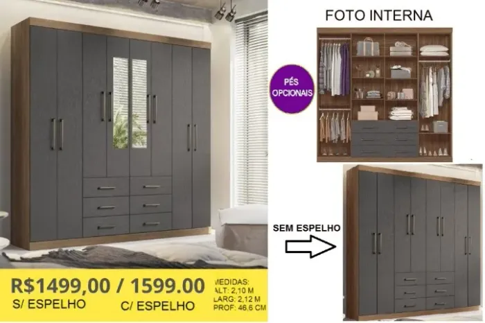 ROUPEIRO CASAL 8 PORTAS A PRONTA-ENTREGA 