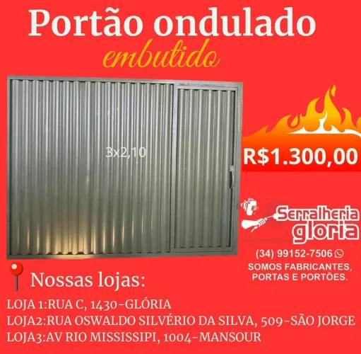 Portão ondulado embutido 3x2,10 - Serralheria Glória