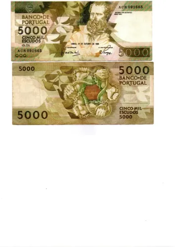 CÉDULA DE PORTUGAL 5000 ESCUDOS ANTERO DE QUENTAL 1988 RARA