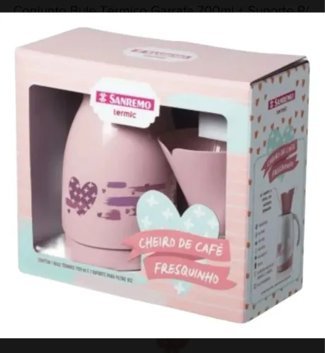 Conjunto garrafa térmica 700ml +suporte para filtro 102 cor rosa 