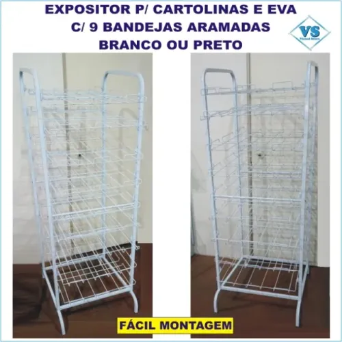 Expositor Cartolinas e Eva com 9 Bandejas Aramadas Branco Pronta Entrega 1 Peça Disponível