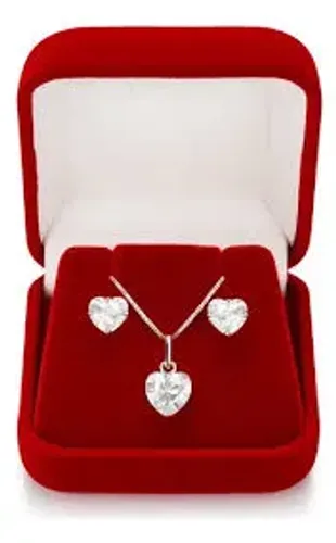Conjunto Ponto de Luz Coração Cristal - prata 925