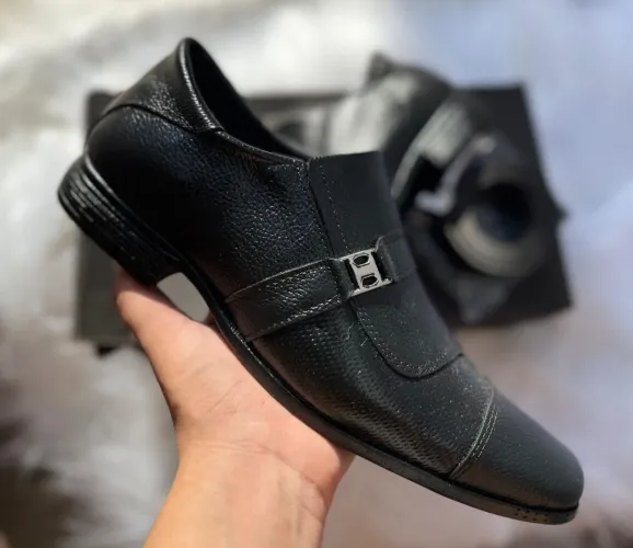 Kit Sapato Social Masculino Preto + carteira + cinto 