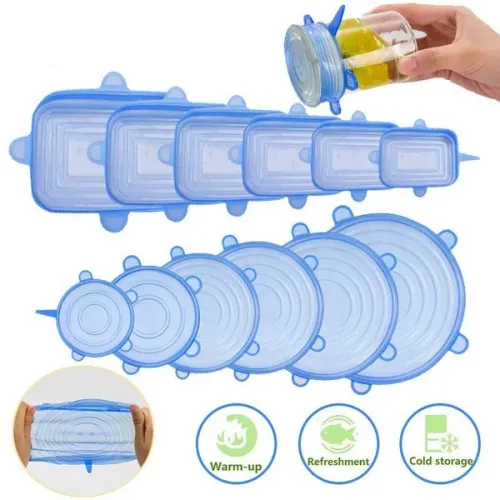Kit 6 Tampas Silicone Universal Reutilizável Elástica