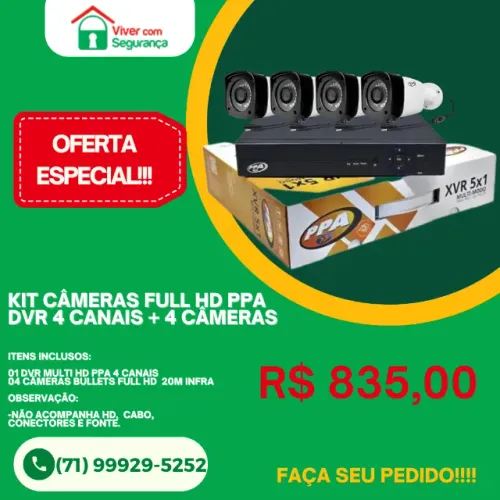 Kit de Câmeras Full HD Ppa - Dvr 04 Canais + 04 Câmeras Bullet