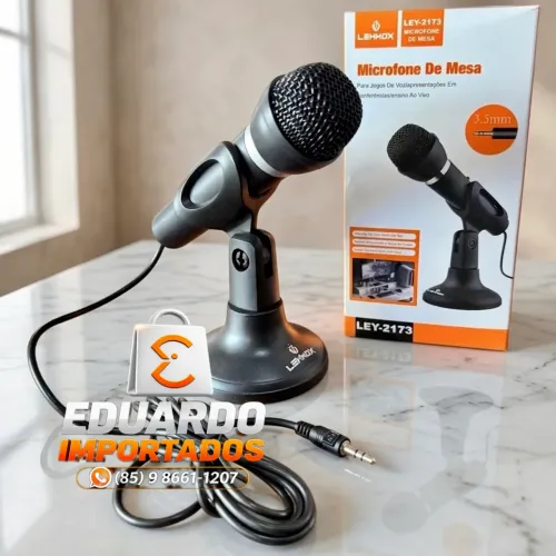 Microfone de Mesa com fio P2 (3.5mm) p/ PC, Lives e Jogos