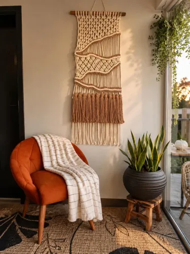Painel de Macramê Artesanal 1m - Decoração Boho - Aflora