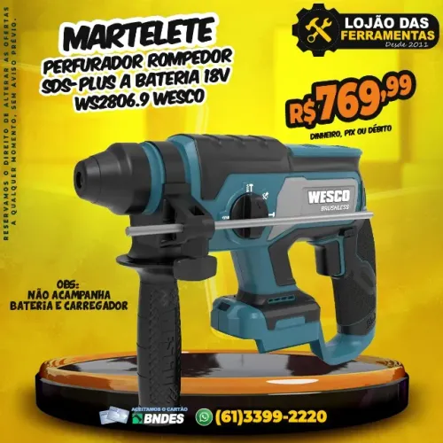Martelete Perfurador Rompedor SDS-Plus A Bateria 18v WS2806.9 Wesco
