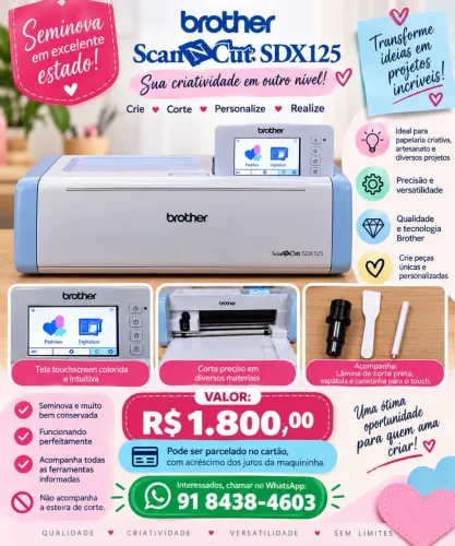 Scancut SDX125 Brother semi nova em pó refeito estado de conservação.
