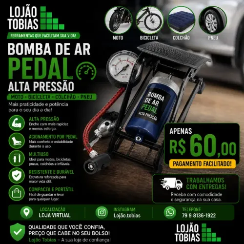 Bomba De Ar Pedal Alta Pressão Moto Bicicleta Colchão Pneu