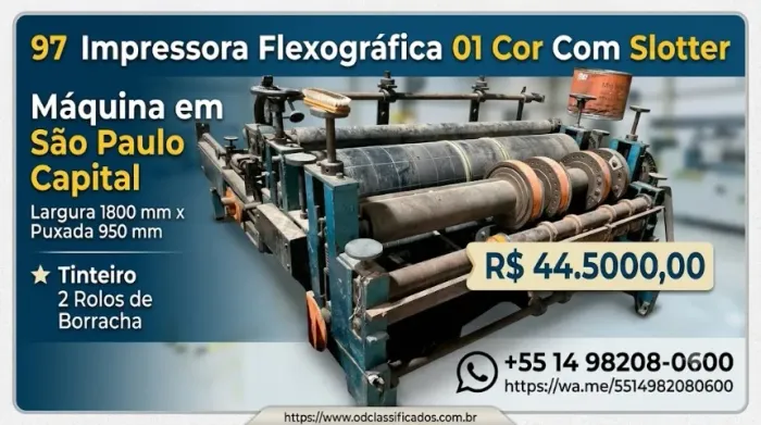 97 Impressora Flexográfica 01 Cor Com Slotter, Maquina esta em São Paulo Capital, Largura