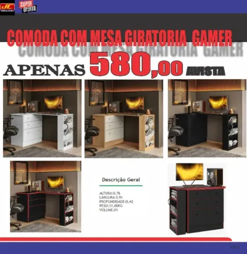 COMODA COM MESA GAMER