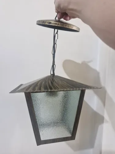 Pendente Colonial Ouro Velho em Aço com Vidro 1 Lâmpada