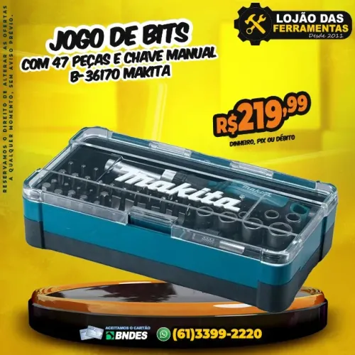 Jogo De Bits Com 47 Peças e Chave Manual B-36170 Makita