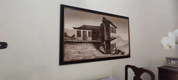 Quadro Grande Casario Colonial Espatulado Com Moldura Elegante - 152x91cm