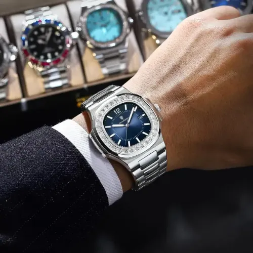 Relógio Masculino Poedagar Deluxe Ice Aço Inox Azul Luxo