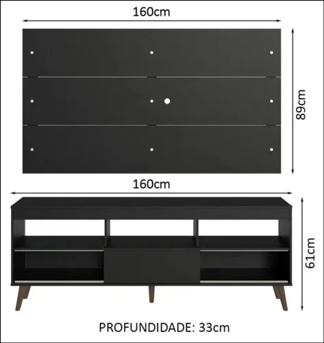 Rack com painel para tv até 65plgds preto