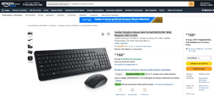 Combo Teclado e Mouse Sem Fio Dell