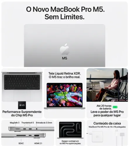 Apple MacBook Pro m5 Pro 24gb 1tb - Prata - Novo