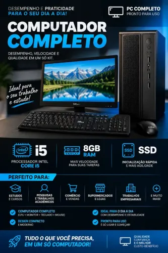 PC OFFICE COMPLETO COM MONITOR TECLADO E MOUSE. PRONTA ENTREGA