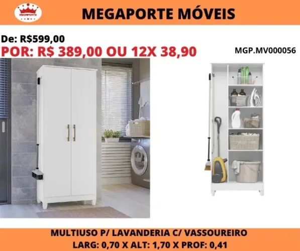 Armário Multiuso para Lavanderia com Vassoureiro
