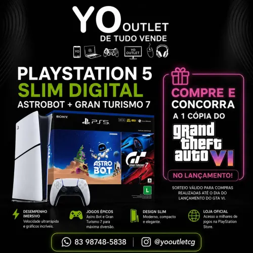 Playstation 5 Slim Digital 825GB, Astrobot e Gran Turismo 7. Compre e concorra ao GTA VI