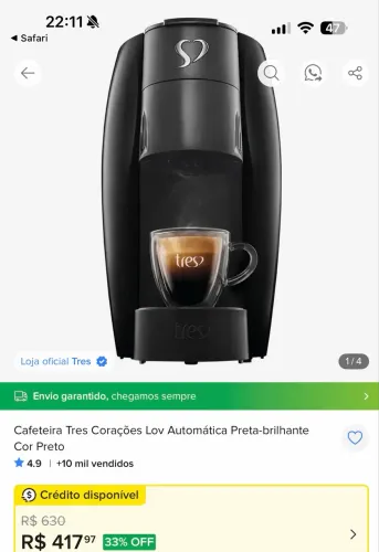 Cafeteira de capusula 3 corações 