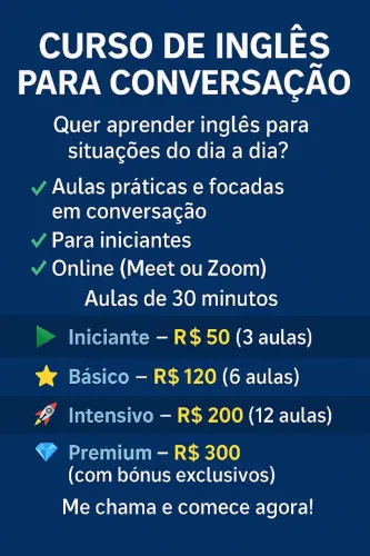 Aula de Inglês básico para iniciante - somente conversação. 