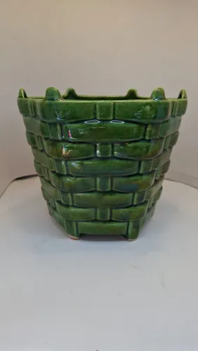 Cachepô Vaso de Cerâmica Vitrificada Verde Antigo Vintage