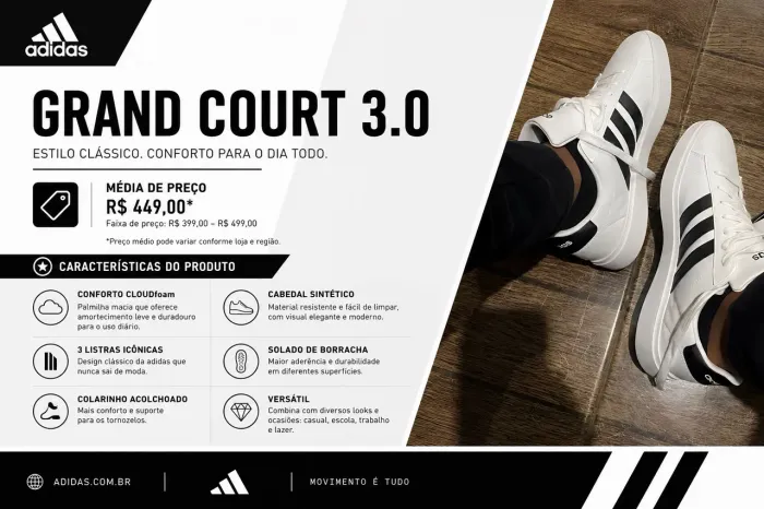 ADIDAS GRAND COURT 3.0 - R$289.00