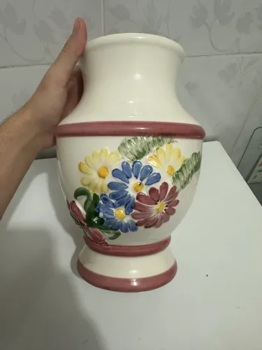 Vaso Grande de Cerâmica Artesanal com Pintura Floral 