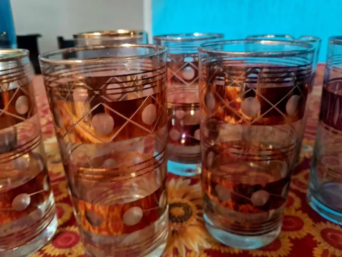 Conjunto de copos com balde de gelo - vidro decorativo vintage