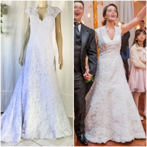 Vestido de noiva de renda bordado, alta costura, tamanho M, branco [MEDIDAS NA DESCRIÇÃO] 