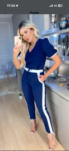 Conjunto feminino calça e blusa manga curta novos