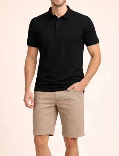 Kit Camisa Polo Preta e Bermuda Sarja