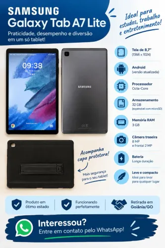 TABLET SAMSUNG GALAXY TAB A7 LITE 32 GIGAS 5G CAPA E PELÍCULA CARREGADOR E Bateria TOP