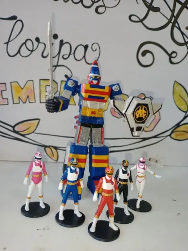 Conjunto 6 Peças.Figuras 5 Flashman 5cm altura + Flash King 15cm.Impressão 3D.Tokusatsu
