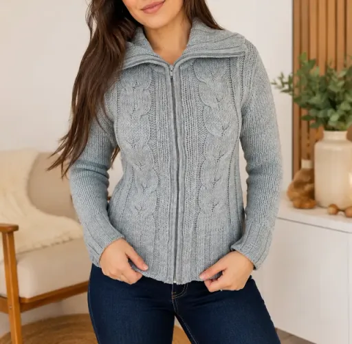 Casaco Feminino Yessica de Lã Cinza Grosso Inverno