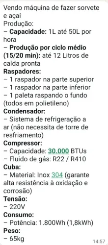 Vende- se máquina de sorvete e açai.