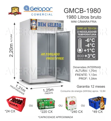MINI-CÂMARA FRIA para Bebidas Gelopar (1980 Litros) Garantia 12 meses