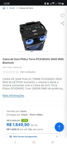 Caixa de som Torre Philco