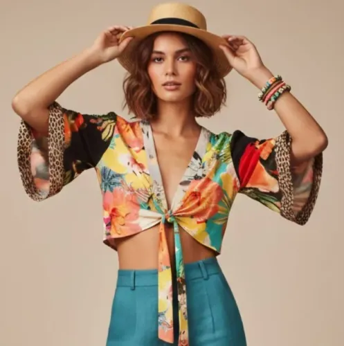 blusa cropped estampada farm