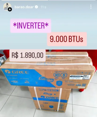Ar Split Gree INVERTER 9000 BTUs + Novo + Nota+ Garantia+ Cartão 12x