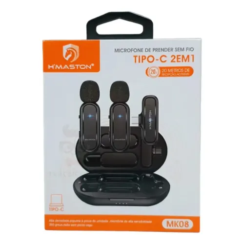 Microfone Lapela Duplo H'maston MK08 Redução Ruído Conexão Tipo C