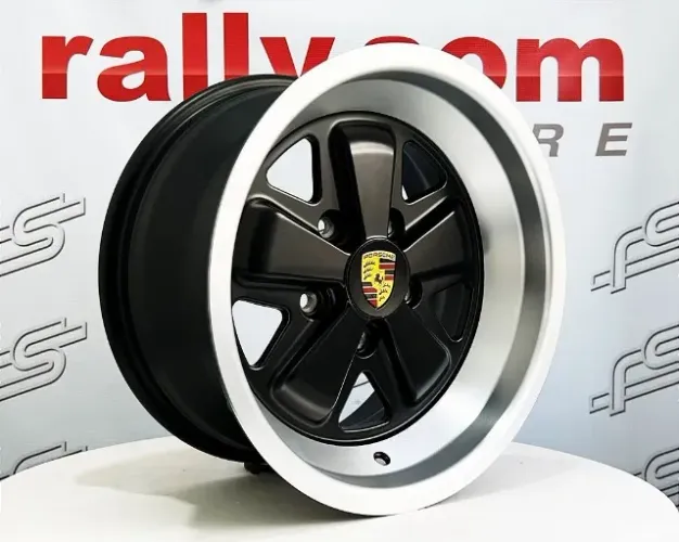 Jogo de Roda Porsche Fuchs 911 Preto Borda Diamantada 5x130 - 17x7,5 e 17x9 Offset 52 e 47