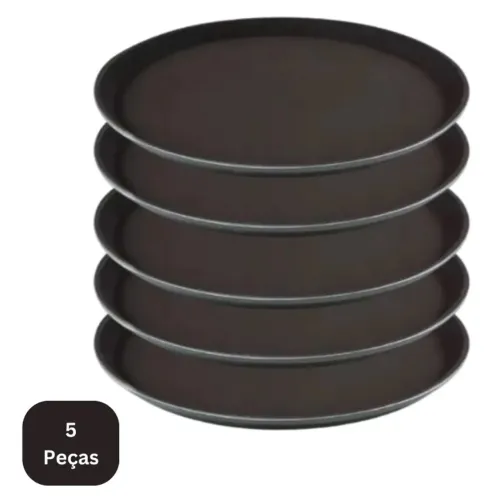 Kit 5 Bandejas Antiderrapante Redonda 40cm Profissional