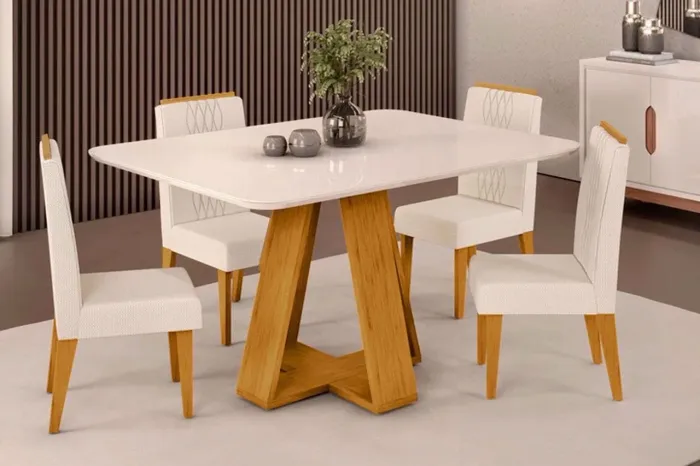 Mesa de Jantar - 4 cadeiras - Tampo de vidro -