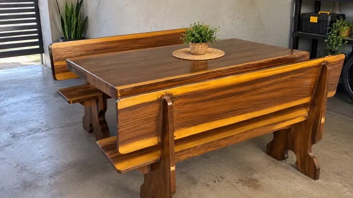 MESA DE ARDÓSIA AMADEIRADA