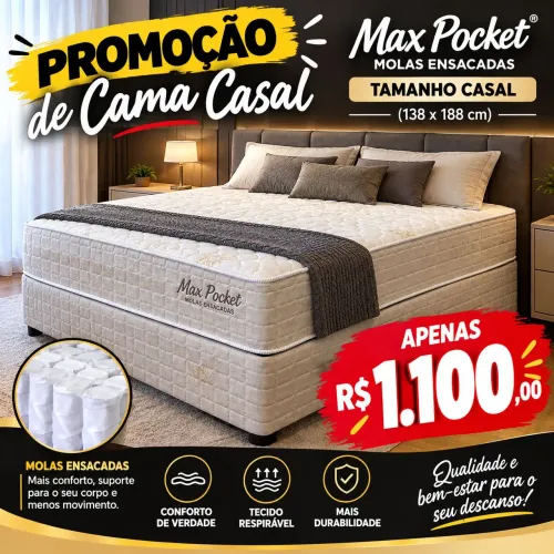Conjunto cama box pro max molas ensacadas tamanho casal na promoção