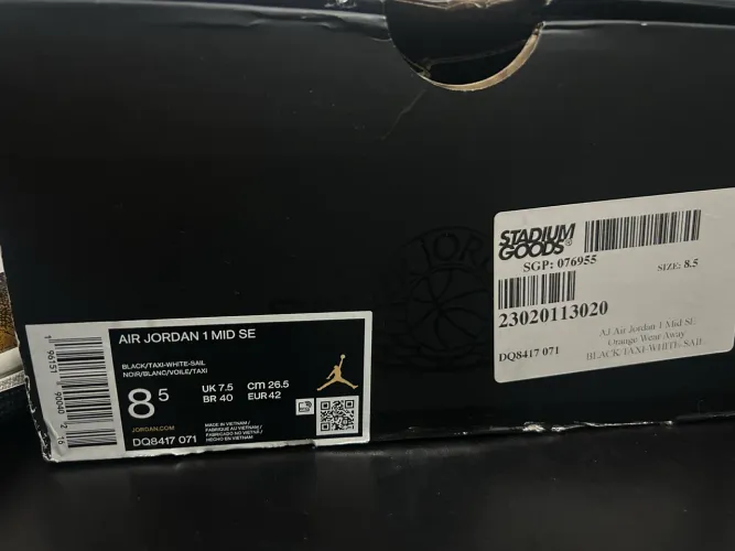 A./ Air Jordan 1 Mid SI: Orange Wear Away BLACK/TAX/-WHITE-SAI!! ORIGINAL